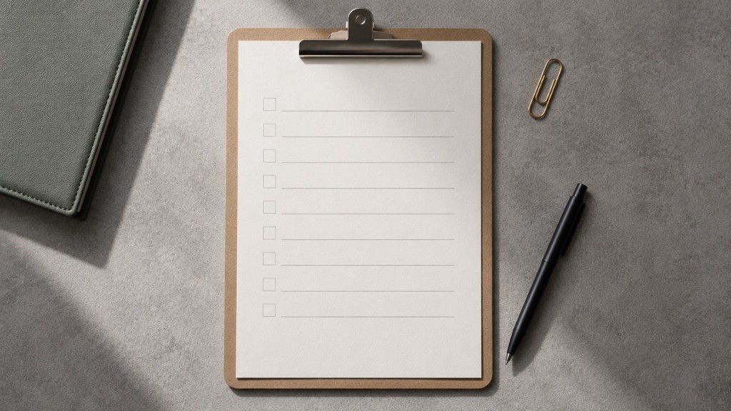 Compliance checklist clipboard used for building safety audit preparation