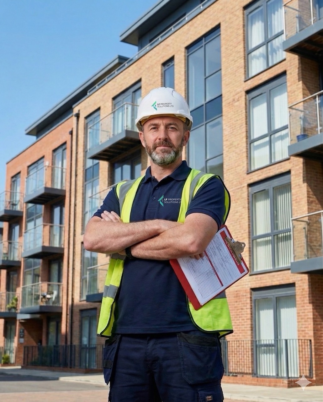 Fire door specialist inspecting a fire door — LF Property Solutions Birmingham